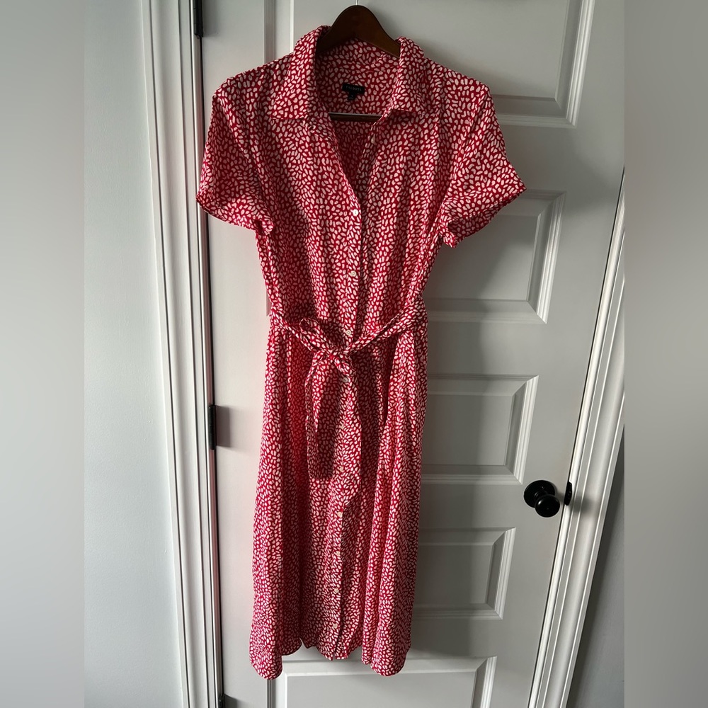 Talbots Women's Short Sleeve button front belted Dress Size 14 lightweight red